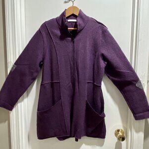 Cut Loose Lagenlook Boil Wool Countryside Zip Up Made in USA Cardigan Sweater L